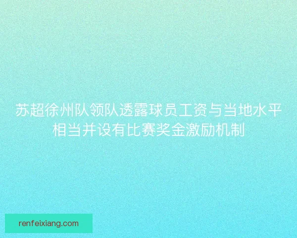 苏超徐州队领队透露球员工资与当地水平相当并设有比赛奖金激励机制